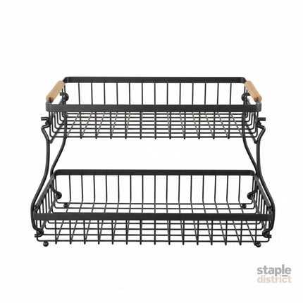 CARLA HOME 2-Tier Fruit Basket Metal Storage Bowl Kitchen Counter Organizer with Handles for Fruits, Vegetables, Snacks & Bread-2050057510500569097