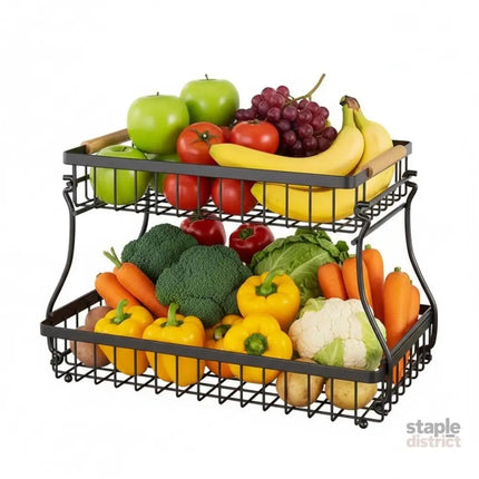 CARLA HOME 2-Tier Fruit Basket Metal Storage Bowl Kitchen Counter Organizer with Handles for Fruits, Vegetables, Snacks & Bread-2050057510500569095