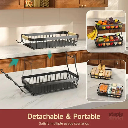 CARLA HOME 2-Tier Fruit Basket Metal Storage Bowl Kitchen Counter Organizer with Handles for Fruits, Vegetables, Snacks & Bread-2050057510500569091