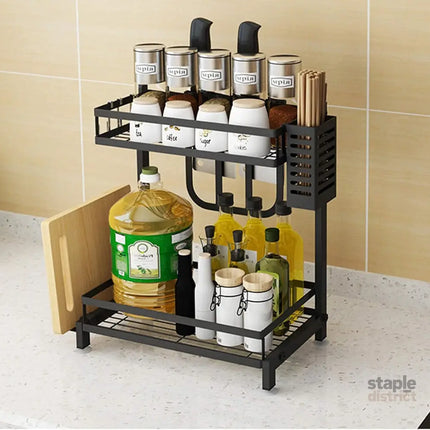 CARLA HOME 2-Tier Kitchen Spice Rack Organizer Storage Shelf for Condiments, Oil Bottles, Utensils, Cutting Board & More-2042061540198322177