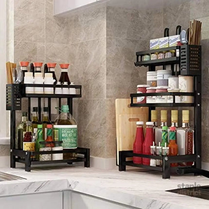 CARLA HOME 2-Tier Kitchen Spice Rack Organizer Storage Shelf for Condiments, Oil Bottles, Utensils, Cutting Board & More-2042061540198322184