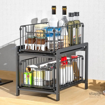 CARLA HOME 2 Tier Sliding Cabinet Organizer Drawer Storage Rack for Kitchen or Bathroom-2050057510345379844