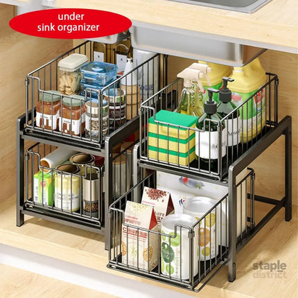CARLA HOME 2 Tier Sliding Cabinet Organizer Drawer Storage Rack for Kitchen or Bathroom-2050057510345379845