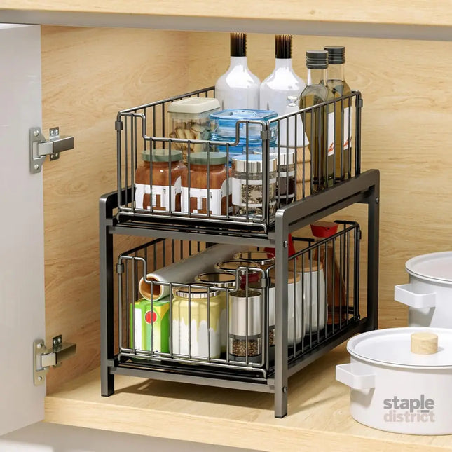 CARLA HOME 2 Tier Sliding Cabinet Organizer Drawer Storage Rack for Kitchen or Bathroom-2050057510345379841
