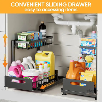 CARLA HOME 2 Tier Under Sink Organiser with Sliding Drawers for Kitchen & Bathroom-2042061542094147586