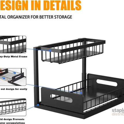 CARLA HOME 2 Tier Under Sink Organiser with Sliding Drawers for Kitchen & Bathroom-2042061542094147587