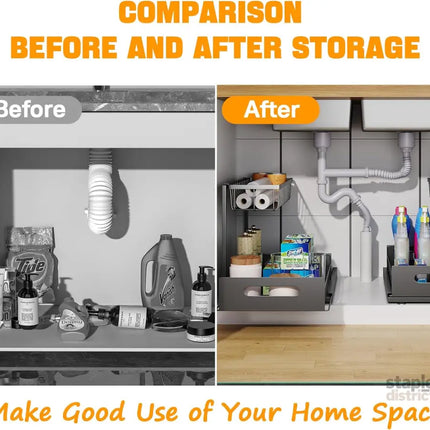 CARLA HOME 2 Tier Under Sink Organiser with Sliding Drawers for Kitchen & Bathroom-2042061542094147588