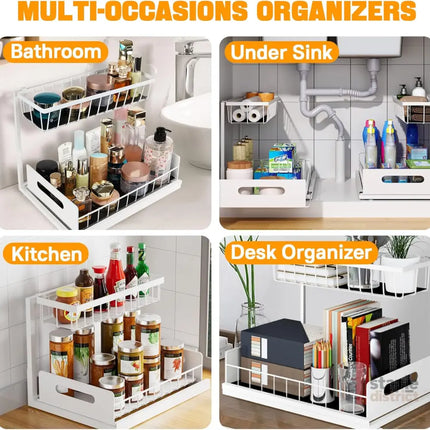 CARLA HOME 2 Tier Under Sink Organiser with Sliding Drawers for Kitchen & Bathroom-2050057510659952646