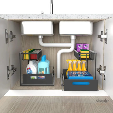 CARLA HOME 2 Tier Under Sink Organiser with Sliding Drawers for Kitchen & Bathroom-2042061542094147585
