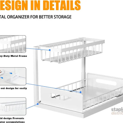 CARLA HOME 2 Tier Under Sink Organiser with Sliding Drawers for Kitchen & Bathroom-2050057510659952643