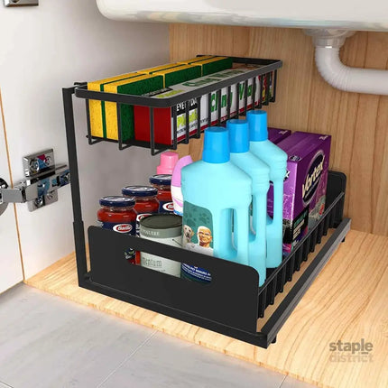 CARLA HOME 2 Tier Under Sink Organiser with Sliding Drawers for Kitchen & Bathroom-2042061542094147584