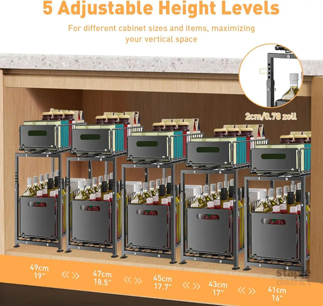 CARLA HOME 2-Tier Under Sink Organizer with Sliding Drawers & Height Adjustable for Kitchen Bathroom Cabinet Organization-2050057520243937282