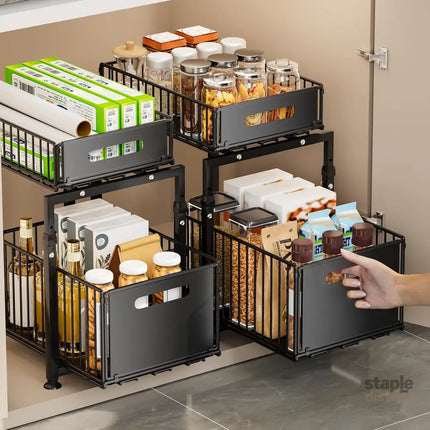 CARLA HOME 2-Tier Under Sink Organizer with Sliding Drawers & Height Adjustable for Kitchen Bathroom Cabinet Organization-2050057520243937281