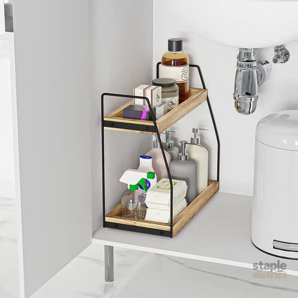 CARLA HOME 2-Tier Wooden Coffee Station Rack Organizer for Coffee Bar, Condiments, Syrups, Storage Jars & Spice Storage Shelf-2042061536377311239