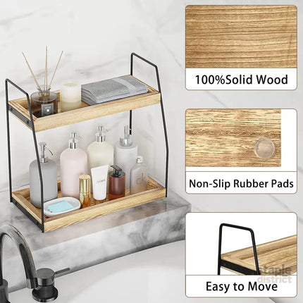 CARLA HOME 2-Tier Wooden Coffee Station Rack Organizer for Coffee Bar, Condiments, Syrups, Storage Jars & Spice Storage Shelf-2042061536377311237