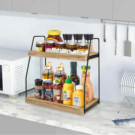 CARLA HOME 2-Tier Wooden Coffee Station Rack Organizer for Coffee Bar, Condiments, Syrups, Storage Jars & Spice Storage Shelf-2042061536377311236