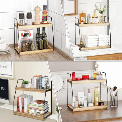 CARLA HOME 2-Tier Wooden Coffee Station Rack Organizer for Coffee Bar, Condiments, Syrups, Storage Jars & Spice Storage Shelf-2042061536377311235