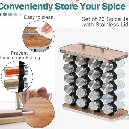 CARLA HOME 20-Jar Spice Rack Organizer Storage for Kitchen Countertop or Cabinet-2042061538893893635