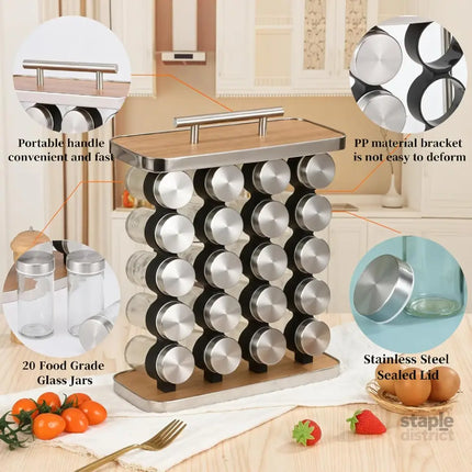CARLA HOME 20-Jar Spice Rack Organizer Storage for Kitchen Countertop or Cabinet-2042061538893893634