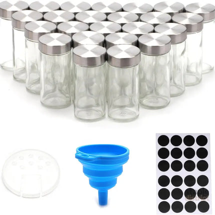 CARLA HOME 24 Glass Spice Jars with Lids, Shaker Tops, 180 Spice Labels, White Pen & Funnel for Kitchen Organization, Spice Rack, Seasoning & Herb Storage-2050057502426533895