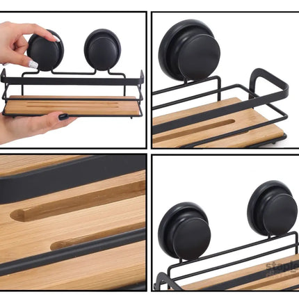 CARLA HOME  2 Pack Rectangular Bamboo Corner Shower Caddy Shelf Basket Rack with Premium Vacuum Suction Cup No-Drilling for Bathroom and Kitchen-2042061547177644039