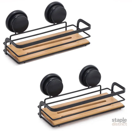CARLA HOME  2 Pack Rectangular Bamboo Corner Shower Caddy Shelf Basket Rack with Premium Vacuum Suction Cup No-Drilling for Bathroom and Kitchen-2042061547177644032