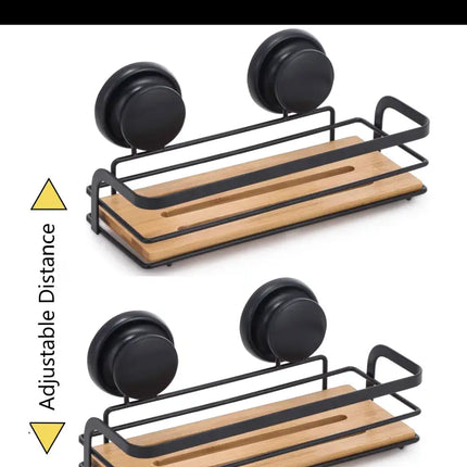 CARLA HOME  2 Pack Rectangular Bamboo Corner Shower Caddy Shelf Basket Rack with Premium Vacuum Suction Cup No-Drilling for Bathroom and Kitchen-2042061547177644035
