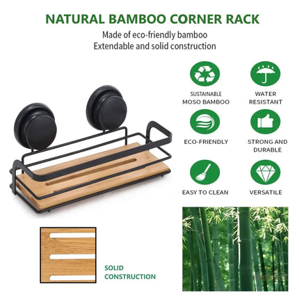 CARLA HOME  2 Pack Rectangular Bamboo Corner Shower Caddy Shelf Basket Rack with Premium Vacuum Suction Cup No-Drilling for Bathroom and Kitchen-2042061547177644038