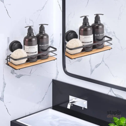 CARLA HOME  2 Pack Rectangular Bamboo Corner Shower Caddy Shelf Basket Rack with Premium Vacuum Suction Cup No-Drilling for Bathroom and Kitchen-2042061547177644033