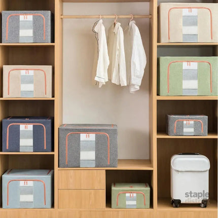 CARLA HOME 3 pack Large Clothes Storage Bins with Lids for Clothing, Bedding, Blankets, Toys (66L capacity - Beige)-2050057507174486020