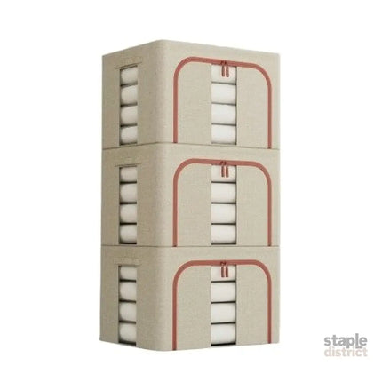 CARLA HOME 3 pack Large Clothes Storage Bins with Lids for Clothing, Bedding, Blankets, Toys (66L capacity - Beige)-2050057507174486025