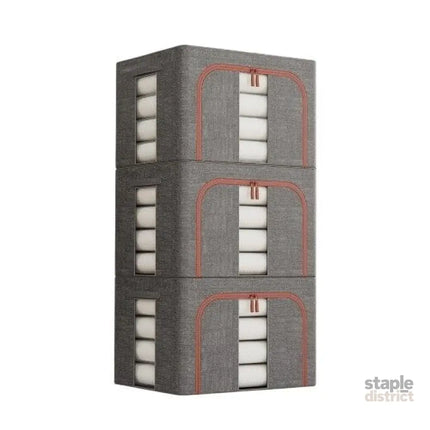 CARLA HOME 3 pack Large Clothes Storage Bins with Lids for Clothing, Bedding, Blankets, Toys (66L capacity - Grey)-2050057507010908169