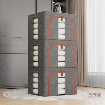 CARLA HOME 3 pack Large Clothes Storage Bins with Lids for Clothing, Bedding, Blankets, Toys (66L capacity - Grey)-2050057507010908160