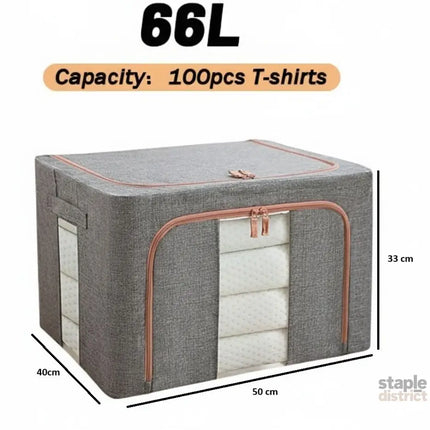 CARLA HOME 3 pack Large Clothes Storage Bins with Lids for Clothing, Bedding, Blankets, Toys (66L capacity - Grey)-2050057507010908161