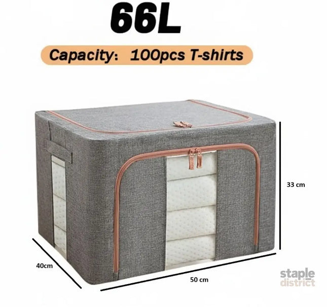 CARLA HOME 3 pack Large Clothes Storage Bins with Lids for Clothing, Bedding, Blankets, Toys (66L capacity - Grey)-2050057507010908161