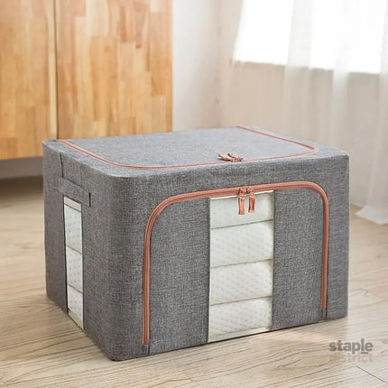 CARLA HOME 3 pack Large Clothes Storage Bins with Lids for Clothing, Bedding, Blankets, Toys (66L capacity - Grey)-2050057507010908168