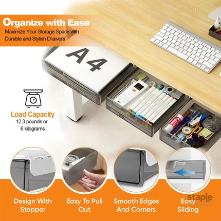 CARLA HOME 3‑Pack Under Desk Storage Drawers Hidden Pull‑Out Organizer for Office & Home-2050057504381079553