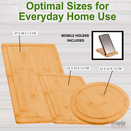 CARLA HOME 3 Pieces Bamboo Cutting Board with Juice Groove and Mobile Holder included for Home Kitchen-2042061560481976321