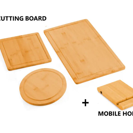CARLA HOME 3 Pieces Bamboo Cutting Board with Juice Groove and Mobile Holder included for Home Kitchen-2042061560481976323