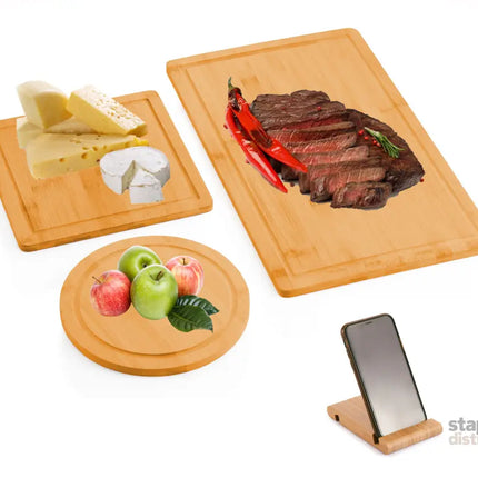 CARLA HOME 3 Pieces Bamboo Cutting Board with Juice Groove and Mobile Holder included for Home Kitchen-2042061560481976320