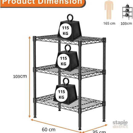 CARLA HOME 3-Tier Adjustable Metal Storage Shelves Wire Rack Organizer for Kitchen, Pantry, Bathroom or Laundry Room (45cm W x 40cm D x 103cm H)-2042061540739387399