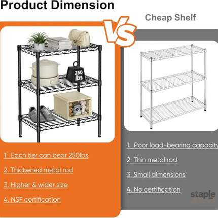 CARLA HOME 3-Tier Adjustable Metal Storage Shelves Wire Rack Organizer for Kitchen, Pantry, Bathroom or Laundry Room (45cm W x 40cm D x 103cm H)-2042061540739387395