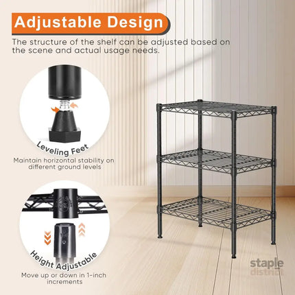 CARLA HOME 3-Tier Adjustable Metal Storage Shelves Wire Rack Organizer for Kitchen, Pantry, Bathroom or Laundry Room (45cm W x 40cm D x 103cm H)-2042061540739387396