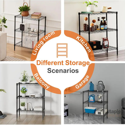 CARLA HOME 3-Tier Adjustable Metal Storage Shelves Wire Rack Organizer for Kitchen, Pantry, Bathroom or Laundry Room (45cm W x 40cm D x 103cm H)-2042061540739387394