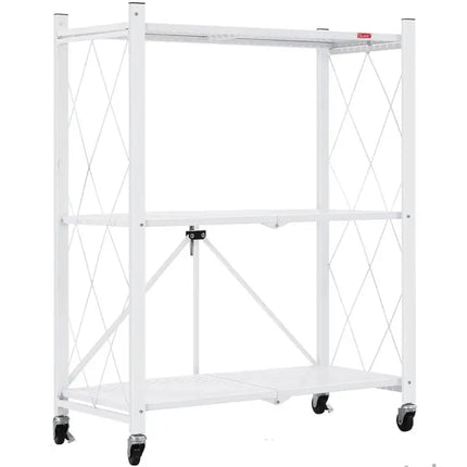 CARLA HOME 3-Tier Foldable Storage Shelf with Wheels for Kitchen, Garage, Pantry or Basement (White)-2042061537757237257