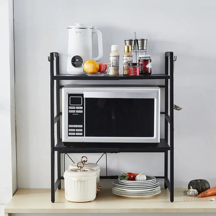 CARLA HOME 3-Tier Microwave Oven Rack with Adjustable Metal Kitchen Shelf Stand for Countertop Storage and 6 Hooks for Utensils-2042061552986755073