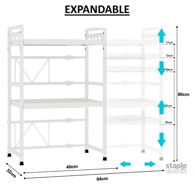CARLA HOME 3-Tier Microwave Oven Rack with Adjustable Metal Kitchen Shelf Stand for Countertop Storage and 6 Hooks for Utensils-2050057511133908994