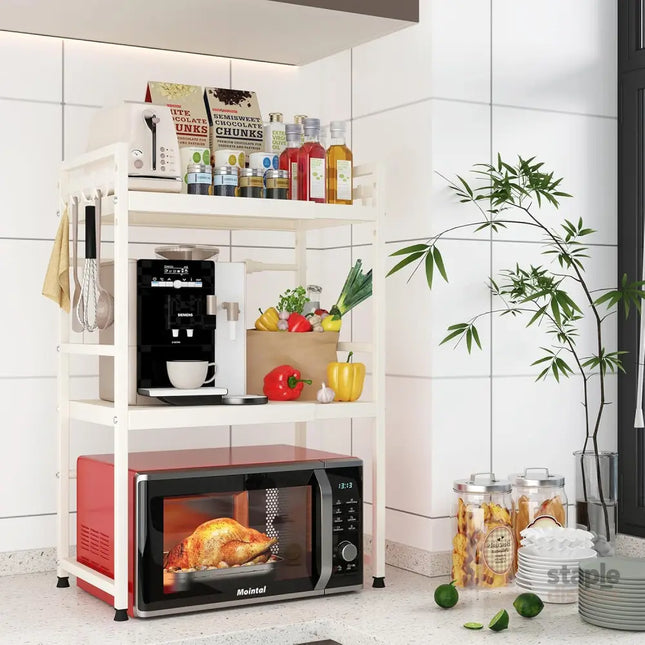 CARLA HOME 3-Tier Microwave Oven Rack with Adjustable Metal Kitchen Shelf Stand for Countertop Storage and 6 Hooks for Utensils-2050057511133908993