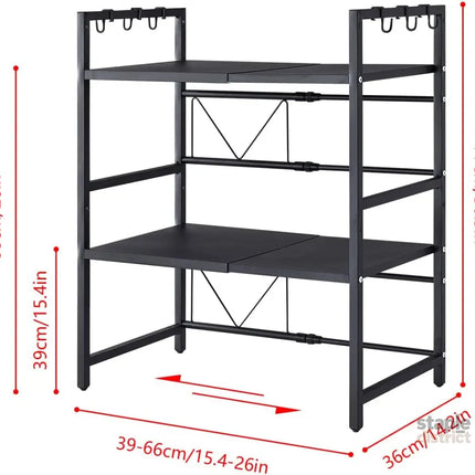 CARLA HOME 3-Tier Microwave Oven Rack with Adjustable Metal Kitchen Shelf Stand for Countertop Storage and 6 Hooks for Utensils-2042061552986755078