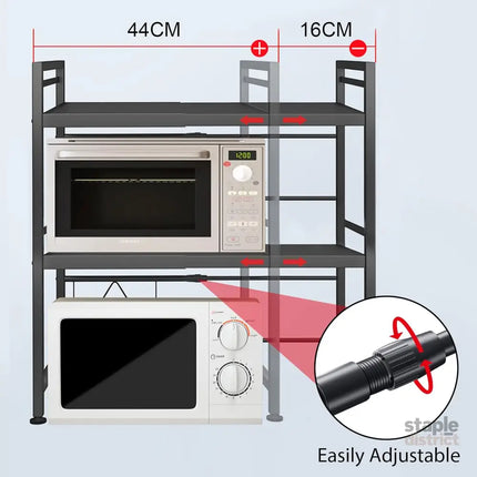 CARLA HOME 3-Tier Microwave Oven Rack with Adjustable Metal Kitchen Shelf Stand for Countertop Storage and 6 Hooks for Utensils-2042061552986755074